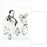 Three self portraits and profiles of Jules Champfleury and Charles Asselineau c.1857-58 by Charles Pierre Baudelaire