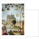 Shepherd with herd and bathers in the Seine, at the bottom the cathedrale Notre-Dame and the Ile de la Cité by French School