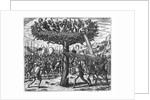 Indians in a Tree Hurling Projectiles at the Spanish by Theodor de Bry