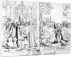 Caricature depicting a Spiritual Dispute between Pope Leo X Martin Luther and John Calvin 1838 by French School