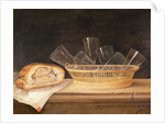 Basket of Glasses and a Meat Pie, before 1630 by Sebastian Stoskopff