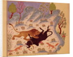 A Lion Attacking and Killing a Bull by Persian School