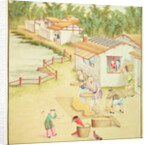 Chinese Peasants Sifting Rice by School Chinese