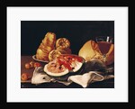 Glass of Wine, Watermelon and Bread by Luis Egidio Menendez or Melendez
