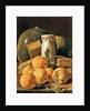 Still Life of Oranges, Watermelon, a Pot and Boxes of Cake by Luis Egidio Menendez or Melendez