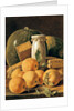 Still Life of Oranges, Watermelon, a Pot and Boxes of Cake by Luis Egidio Menendez or Melendez