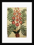 Fern with red and yellow flowers by French School