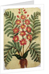 Fern with red and yellow flowers by French School