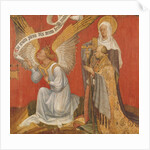 Panel from a diptych depicting the Angel of the Annunciation, the Donor and a Female Saint, possibly St. Mary Magdalene, c.1420 by Master of the Rohan Hours