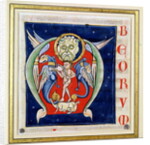 Historiated initial 'M' depicting a man playing a rebec and fantastical animals by French School