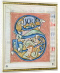 Historiated initial 'S' depicting an acrobat and fantastical animals by French School