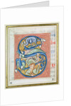 Historiated initial 'S' depicting an acrobat and fantastical animals by French School