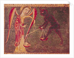 St. Michael Weighing Souls, from an altarpiece dedicated to Archangel Michael, c.1200 by Master of the Llusanes