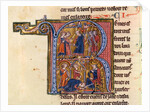 Historiated initial 'R' depicting the Sultan sending his messengers to the Caliph of Egypt and the Sultan kissing the feet of the Caliph by French School