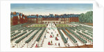 Perspective view of the Palais Royal from the Gardens by French School