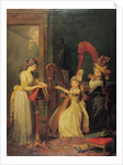 Harp lesson given by Madame de Genlis to Mademoiselle d'Orleans with Mademoiselle Pamela Turning the Pages, c.1842 by Jean Baptiste Mauzaisse