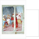 Scenes from the Life of St. Barbara, detail of St. Barbara before a judge, 1523-24 by Lorenzo Lotto