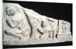 Detail of a relief frieze depicting a seated Buddha with orants, Greco-Buddhist style, from Taxila, Pakistan, 1st-4th century by School Pakistani