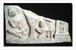 Detail of a relief frieze depicting a seated Buddha with orants, Greco-Buddhist style, from Taxila, Pakistan, 1st-4th century by School Pakistani