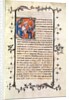 Ms.239 fol.1 Page with a historiated Initial depicting a seated man before the Wheel of Fortune by French School