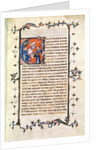 Ms.239 fol.1 Page with a historiated Initial depicting a seated man before the Wheel of Fortune by French School