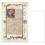 Ms.239 fol.1 Page with a historiated Initial depicting a seated man before the Wheel of Fortune by French School
