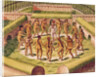 Dancing around a captive before the hut containing the Tamerkas or idols by Theodor de Bry