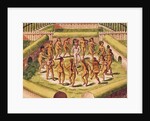 Dancing around a captive before the hut containing the Tamerkas or idols by Theodor de Bry