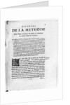 First page of 'Discours de la Methode' by Rene Descartes by French School