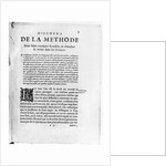 First page of 'Discours de la Methode' by Rene Descartes by French School