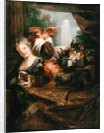 Young Black Man Holding a Basket of Fruit and a Young Girl Stroking a Dog by Antoine Coypel