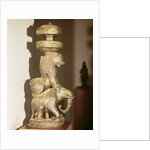 Sculpture of a lion mounted on an elephant by School Indian