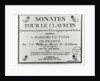Title Page for 'Sonates pour le clavecin' dedicated to Madame Victoire de France by Mozart. by French School
