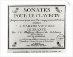 Title Page for 'Sonates pour le clavecin' dedicated to Madame Victoire de France by Mozart. by French School