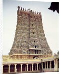 View of the carved exterior of the south gopuram by Indian School