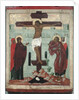 Icon depicting the Crucifixion with the Virgin, Mary Magdalene, St. John and the Centurion Longinus, Novgorod School by School Russian