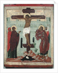 Icon depicting the Crucifixion with the Virgin, Mary Magdalene, St. John and the Centurion Longinus, Novgorod School by School Russian