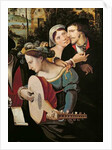 A couple and a lute player. Detail of the prodigal child in courtesans. by Flemish School