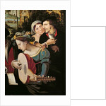 A couple and a lute player. Detail of the prodigal child in courtesans. by Flemish School