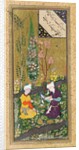 Ms C-860 fol.9a Two Figures Reading and Relaxing in an Orchard, c.1540-50 by Persian School