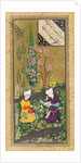 Ms C-860 fol.9a Two Figures Reading and Relaxing in an Orchard, c.1540-50 by Persian School