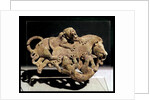 Ornamental plaque depicting a wild boar struggling with two tigers by School Chinese