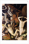 Hell, detail of a demon hitting the damned, c.1450 by Dirck Bouts