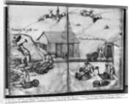 Silver mine of La Croix-aux-Mines, Lorraine, fol.14v and fol.15r, breaking and carrying the ore, c.1530 by Heinrich Gross or Groff