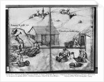 Silver mine of La Croix-aux-Mines, Lorraine, fol.14v and fol.15r, breaking and carrying the ore, c.1530 by Heinrich Gross or Groff