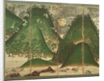 Spring Landscape with Sun, part of a six panel folding screen by School Japanese