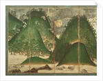Spring Landscape with Sun, part of a six panel folding screen by School Japanese