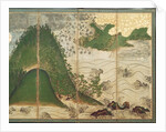 Spring Landscape with Sun, part of a six panel folding screen by School Japanese