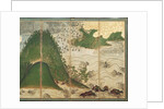 Spring Landscape with Sun, part of a six panel folding screen by School Japanese