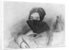 Portrait of George Sand behind her fan by Alfred de Musset